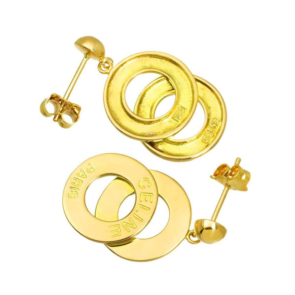 Celine Circle Earrings 18K YG Yellow Gold 750 Pierced - Picture 3 of 6